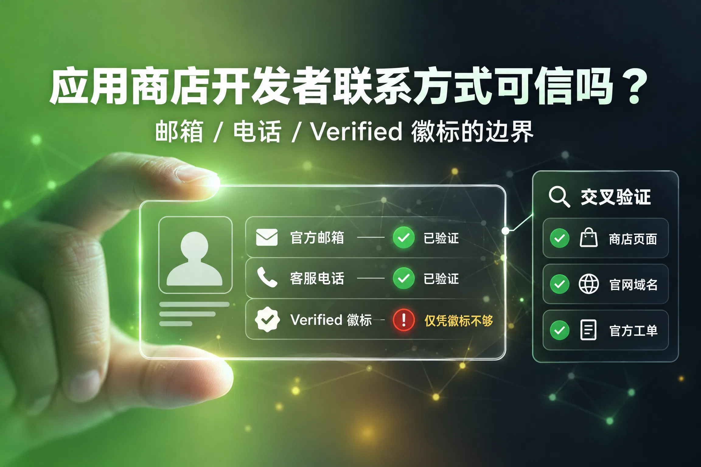 应用商店开发者联系方式可信吗?邮箱/电话/Verified 徽标的边界与交叉验证方法